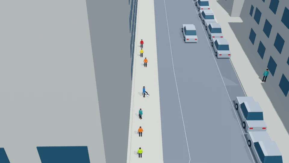 Misdirected kick: ball rolls into the road; ego stops before the line
