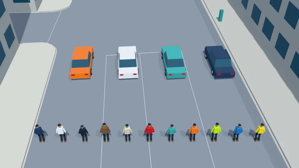 Review peak: the procession spans the full usable road width
