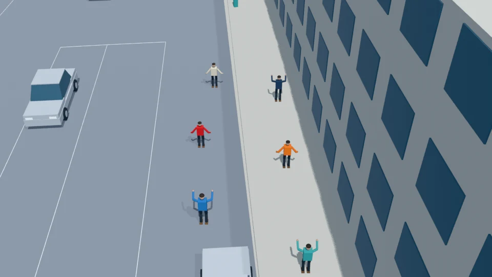Residents change their dance poses without forming an orderly line.