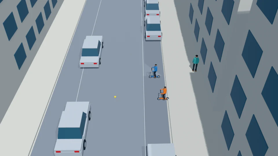 Both children begin riding north across the roadway.