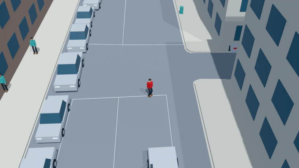 Caller turns partly back toward the south curb