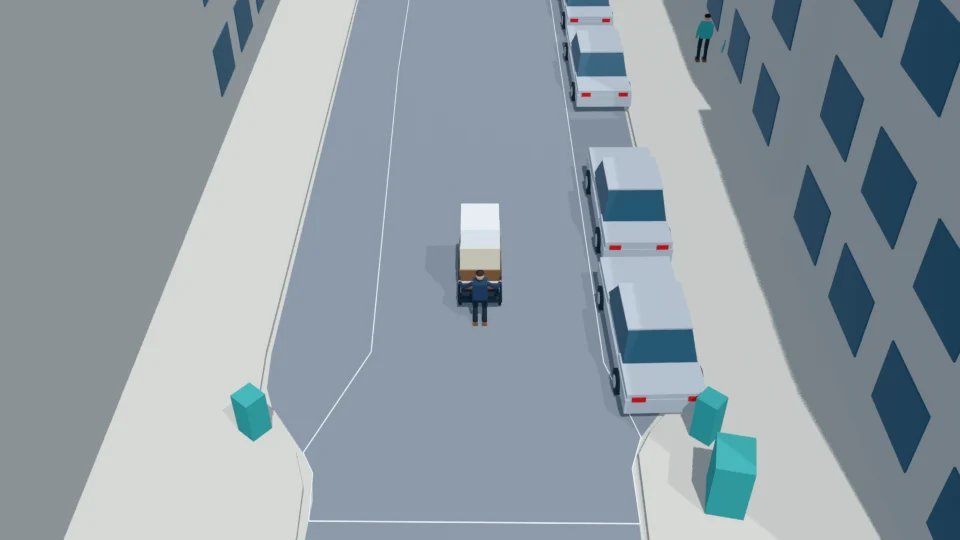 Slow cart occupies the ego corridor; ego is stopped