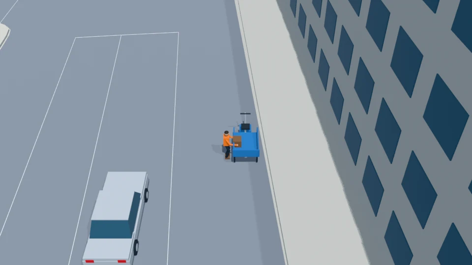Courier takes the parcel from the cargo shelf