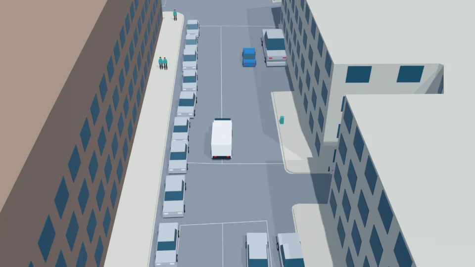 First detour: courier moves left to pass the sedan