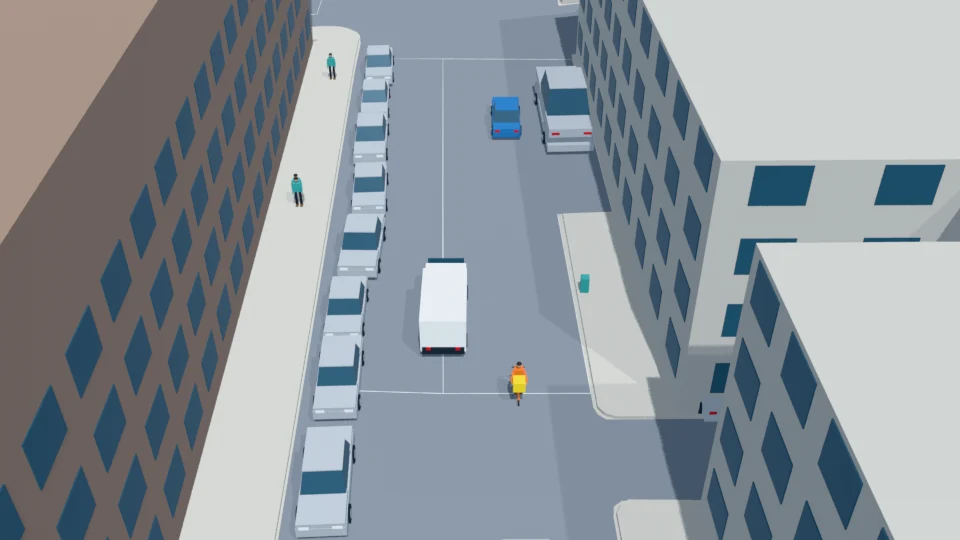 Second detour: van blocks the left route, so courier redirects right