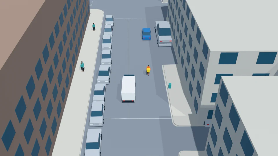 Courier clears the van at much greater speed than traffic