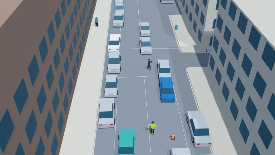 Rear car finishes backing away 0.20 m and both incident cars remain stopped