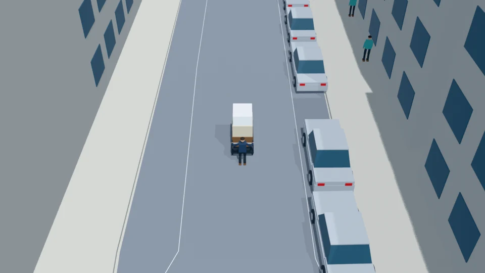 Slow recycling cart with an obstructed forward view rehearsal