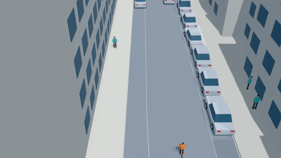Child repeatedly weaves a small scooter into the roadway rehearsal