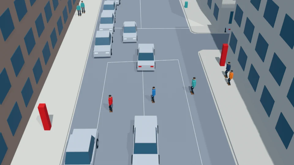 Red-light pedestrian leader followed by four others rehearsal