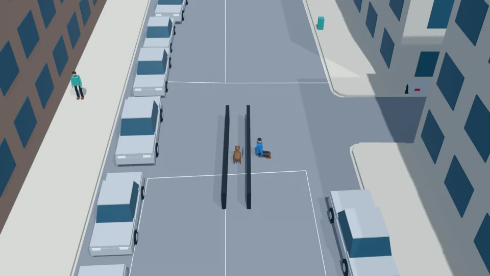 Owner attempts to free a dog trapped within a road divider rehearsal