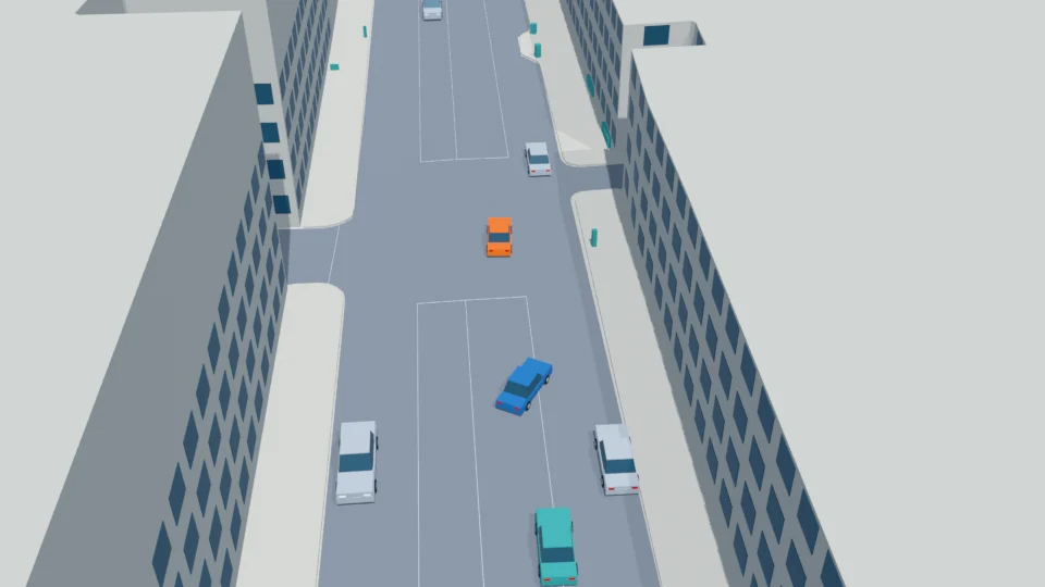 Four civilian vehicles choosing different longitudinal tracks rehearsal